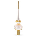 White Flowers Bouquet on Beige Glass Christmas Tree Topper 11 Inches