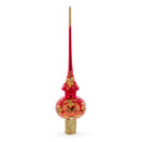 Golden Flowers Bouquet on Glossy Red Glass Christmas Tree Topper 11 Inches