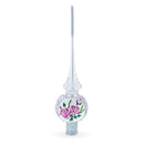 Pink Flowers Bouquet on Silver Glass Christmas Tree Topper 11 Inches
