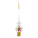 Angel on White Golden Flowers Bouquet Glass Christmas Tree Topper 11 Inches