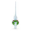 Dimensional Red Berries with Leaves on White Glass Christmas Tree Topper 11 Inches