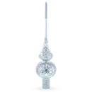 White Jewels Star on Glossy Silver Glass Christmas Tree Topper 11 Inches