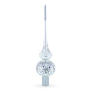 White Jewels Star on Glossy Silver Glass Christmas Tree Topper 11 Inches