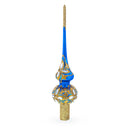 Diamond Stars on Blue and Gold Glass Christmas Tree Topper 11 Inches
