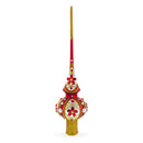 Red Jewels and White Pearls on Red Glass Christmas Tree Topper 11 Inches