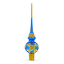 Jeweled Golden Leaves on Blue Glass Christmas Tree Topper 11 Inches