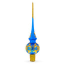 Jeweled Golden Leaves on Blue Glass Christmas Tree Topper 11 Inches