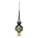 Black and Gold Filigree Design Glass Christmas Tree Topper 11 Inches