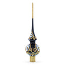 Black and Gold Filigree Design Glass Christmas Tree Topper 11 Inches