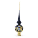 Black and Gold Filigree Design Glass Christmas Tree Topper 11 Inches