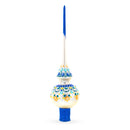 Chic Iridescent Pearl with Blue Embellishments Glass Christmas Tree Topper 11 Inches