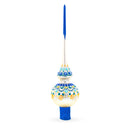 Chic Iridescent Pearl with Blue Embellishments Glass Christmas Tree Topper 11 Inches