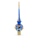 Royal Blue and Gold Floral Majesty Glass Christmas Tree Topper 11 Inches
