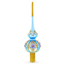 Elegant Blue and Purple Jewel-Encrusted Glass  Tree Topper 11 Inches