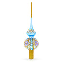 Elegant Blue and Purple Jewel-Encrusted Glass  Tree Topper 11 Inches