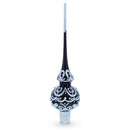 Black & White Scroll Pear Glass Christmas Tree Topper 11 Inches