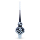 Black & White Scroll Pear Glass Christmas Tree Topper 11 Inches