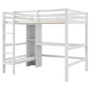 Full Size Loft Bed with Multifunction Shelves and Under-bed Desk, White