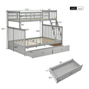 Wooden Twin Over Full Bunk Bed with Storage Drawers, Ladder, and Safety Guard Rails in Grey