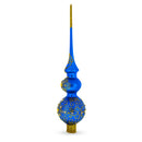 Golden Swirls on Blue Double Ball Glass Christmas Tree Topper 16 Inches