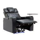 Modern PU Leather Power Recliner with Cooling Cup Holder, Bluetooth Speaker, LED Lights, and Tray Table in Black