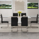 Table and chair set.63*31.4 Inch Pandora Patterned Sintered Stone Dining Table Set - 6 Black PU Chairs With Silver Metal Legs.Modern Light Luxury.Perfect For Dinner Room,Meeting Room,Kitchen,etc.