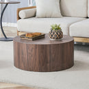 Simple Deep Walnut Cylindrical Coffee Table, MDF, 27.5-Inch Diameter x 12-Inch Height, Industrial/Minimalist Style.