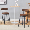 Fashionable Ergonomic Bar Chairs with Brown Technology Fabric Cushions, Black Metal Legs, 35.5 Inches.Set of 2.