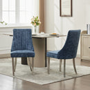 Rayon Cloth Flocking Chenille Dining Chairs Channel Kitchen Dinner Chair Comfy Fabric Upholstered Accent Chair for Dining Room with Silver Brushed Stainless Steel Legs,Set of 2 (Blue), SW1747BL