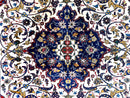 Wonderful Persian Isfahan Rug 7x9, Ivory Navy Blue Red, Floral Medallion, Very Finely Hand Knotted 260 KPSI, Handmade Wool Vintage Rug