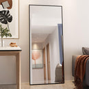 Tempered mirror 71" x 32" Tall Full Length Mirror with Stand, Black Wall Mounting Full Body Mirror, Metal Frame Full-Length Mirror for Living Room, Bedroom