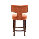 Mid Century Modern Counter Height Bar Stools Set of 2, Farmhouse Linen Fabric Upholstered Accent Chair Curved Backrest with Copper Nails around,Kitchen Chairs with Hardwood Frame, Orange