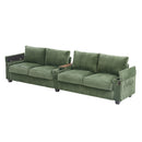 Modern 4-Seater Corduroy Sofa with USB Ports, Hidden Storage Arms, Flip-Top Cup Holders, Green, 133'