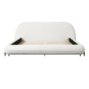 Queen Size Upholstered Bed Frame with Boucle Fabric and Steel Legs, White