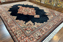 Karastan Rug 10x13, Karastan Ebony Kirman Rug, Room SIzed Wool Pile Vintage Karastan Carpet, Belgium Power Loomed Rug, Black Semi Open Field