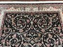 Black Pak Persian Rug 8x11, Floral Pattern, Hand Knotted Vintage Wool Rug with Silk Highlights, Fine 200 KPSI