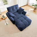 Modern Ergonomic Single Seater Sofa with Ottoman, High-Resilience Support, Blue Chenille Upholstery