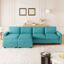 Convertible U-shaped Sectional Sofa with Storage Chaise Lounges & USB Ports, Teal, Twill Polyester, 103.9'