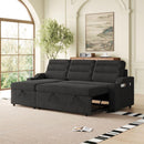 MH83.5' Convertible Sleeper Combo Sofa, Convertible Sofa Bed Polyester Pullout Bed with Storage Recliner and Cup Holder for Living Room, Tight Spaces