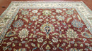 8x12 Indo-Mahal Rug, Floral Allover, Red & Beige, Wool Vintage Handmade Traditional Carpet