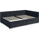 Full Size Upholstered Tufted Bed Frame with Two Drawers, Sofa Bed Frame with Comfortable Backrest and Armrests, Velvet, Black(79.5''x58''x25'')