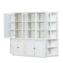 Retro Style Wall Suit with Glass Doors, 75.25'' Tall Display Cabinets & Triangle Sided Bookshelves, White
