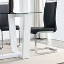Glass Dining Table Large Modern Minimalist Rectangular for 6-8 with 0.4' Tempered Glass Tabletop and white MDF Trapezoid Bracket,For Kitchen Dining Living Meeting Room Banquet Hall F-1550