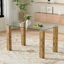 A 49.6 * 30 Inch Transparent Tempered Glass Dining Table With Rectangular Wood Color MDF Wood Grain Legs, Combining Simplicity And Quality.Can Easily Blend Into Various Decoration Styles.