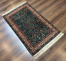 Dark Green Indo Persian Rug 2.5 x 4, Hand Knotted Wool Small Oriental Carpet