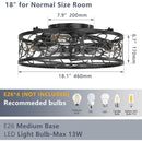 18-inch Black Vintage Caged Ceiling Fan Light – Quiet Operation, Remote Control, Industrial Style for Living Room, Bedroom, and Kitchen (Bulb Not Included)