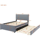 Full Size Velvet Upholstered Platform Bed with Twin Size Trundle, Gray