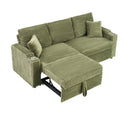 80-inch two-in-one folding sofa, foldable and hidden lying function, corduroy fabric, equipped with cup holder and pillow, easily adapts to the living room space, green