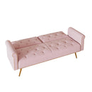 Velvet Sofa Bed with Nail Head Trim and Matching Throw Pillow, Pink, 69.7-inch