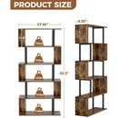 5-Tier S Shaped Bookcase In Rustic Brown Wood Shelving